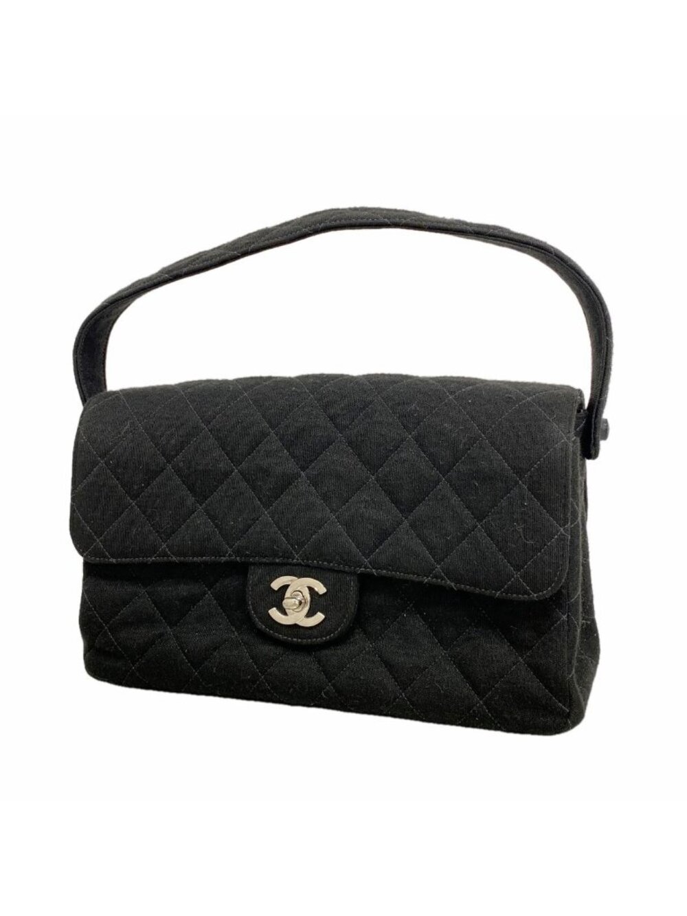 Chanel Handbag Quilted Face Cotton Black Silver